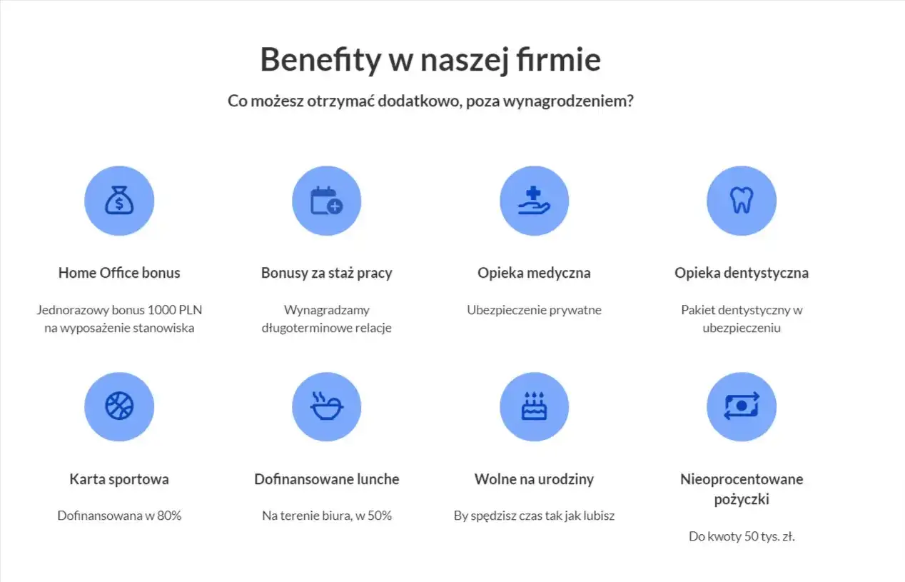 Pracownicze benefity: bonus na home office, opieka medyczna, karta sportowa, wolne na urodziny i inne.