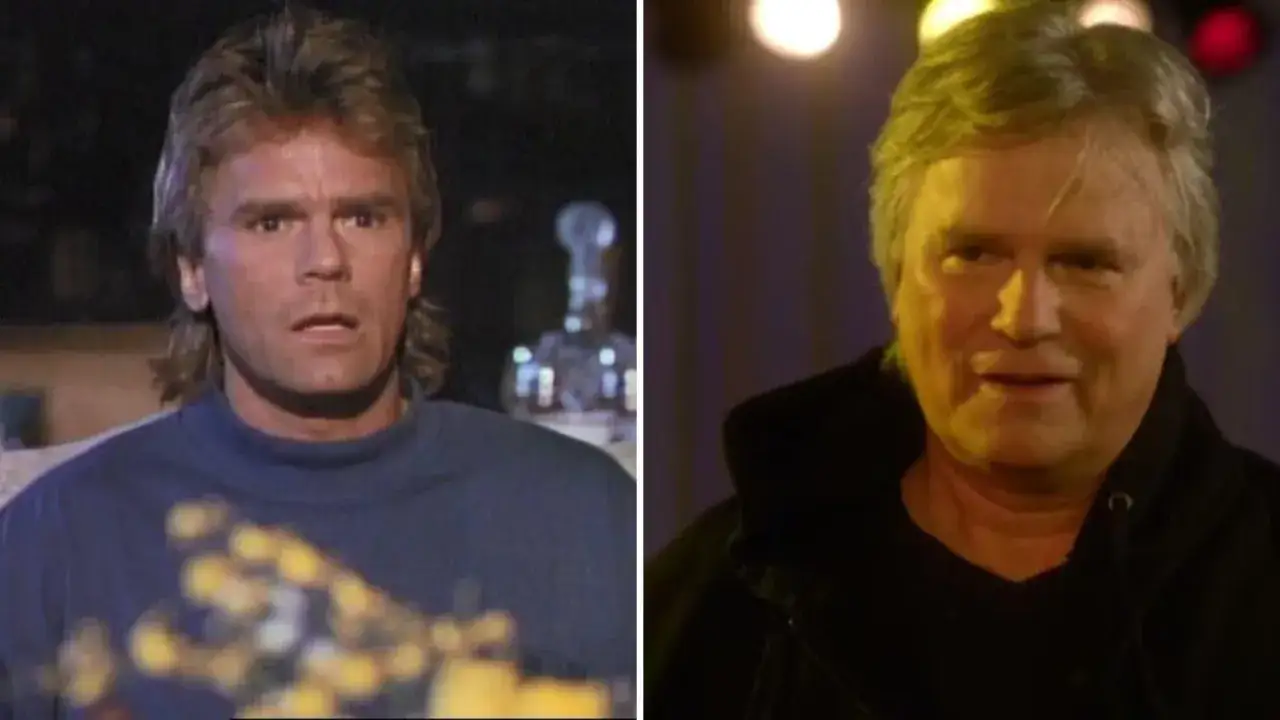 MacGyver obsada: młodszy Richard Dean Anderson obok starszego, z siwymi włosami.
