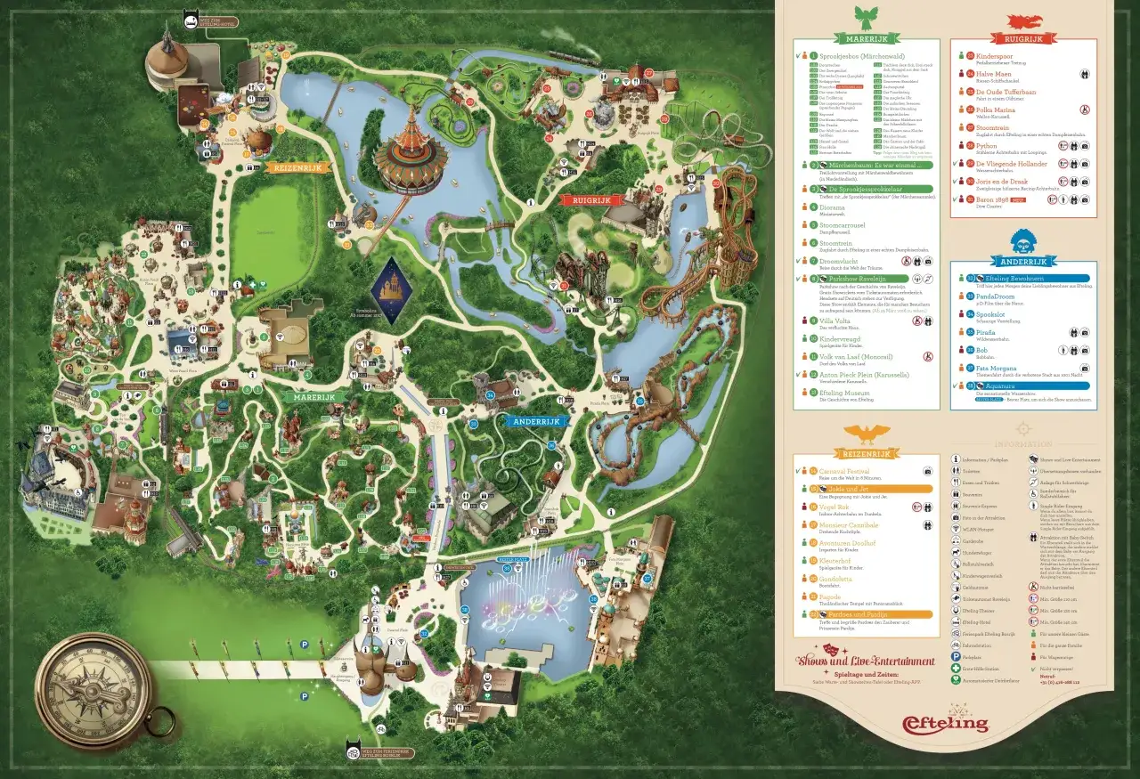 Efteling Übersichtskarte oder Eingangsbereich mit Attraktionen