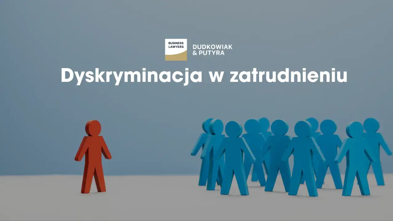 Czerwona figurka odosobniona od grupy niebieskich symbolizuje dyskryminację w pracy.