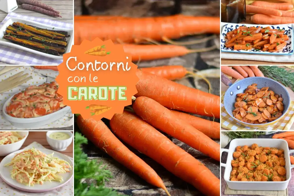 Collage di contorni con carote: carote al forno, in insalata, gratinate e saltate. Idee per ricette con carote gustose e colorate.
