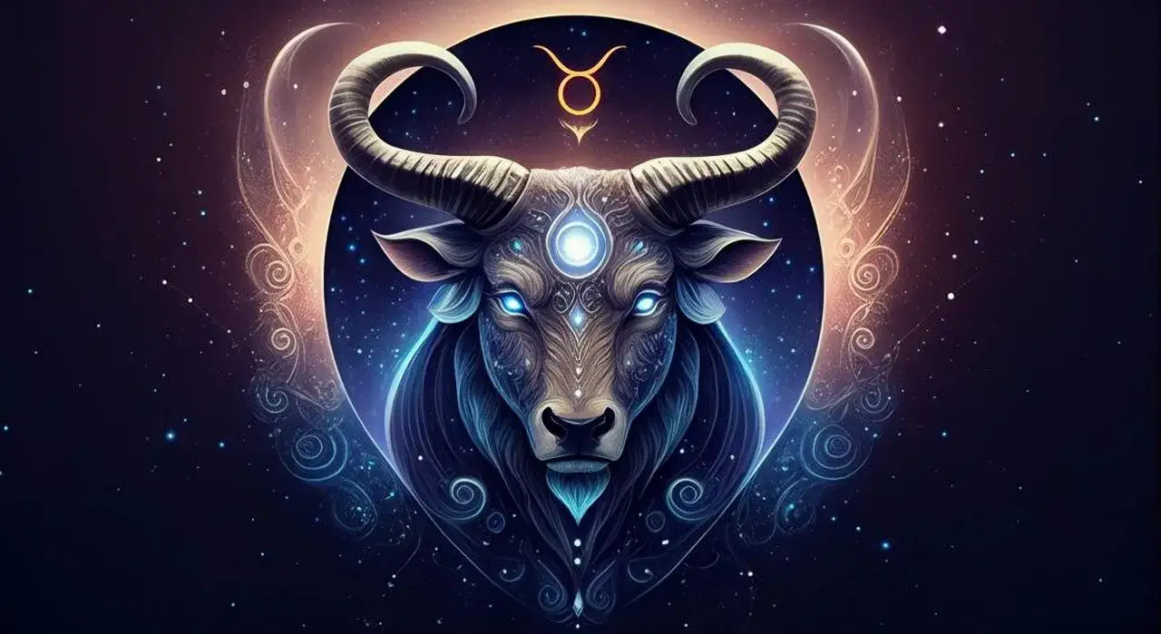 Mityczny byk, symbol znaku zodiaku Byk, emanuje kosmiczną energią. Jego charakterystyka to siła, wytrwałość i stabilność.