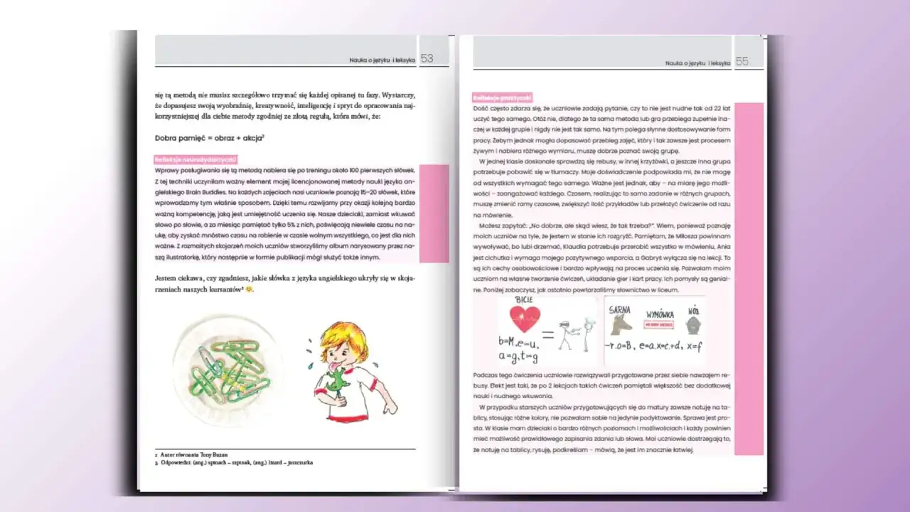 Dzieci z neurodywergencją uczą się przez zabawę i skojarzenia. Obrazek pokazuje, jak kreatywnie można zapamiętywać słówka.