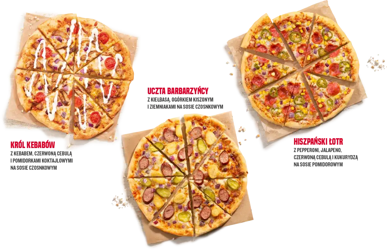 Pizza dla dwojga z Pizza Hut: Król Kebabów, Uczta Barbarzyńcy i Hiszpański Łotr.
