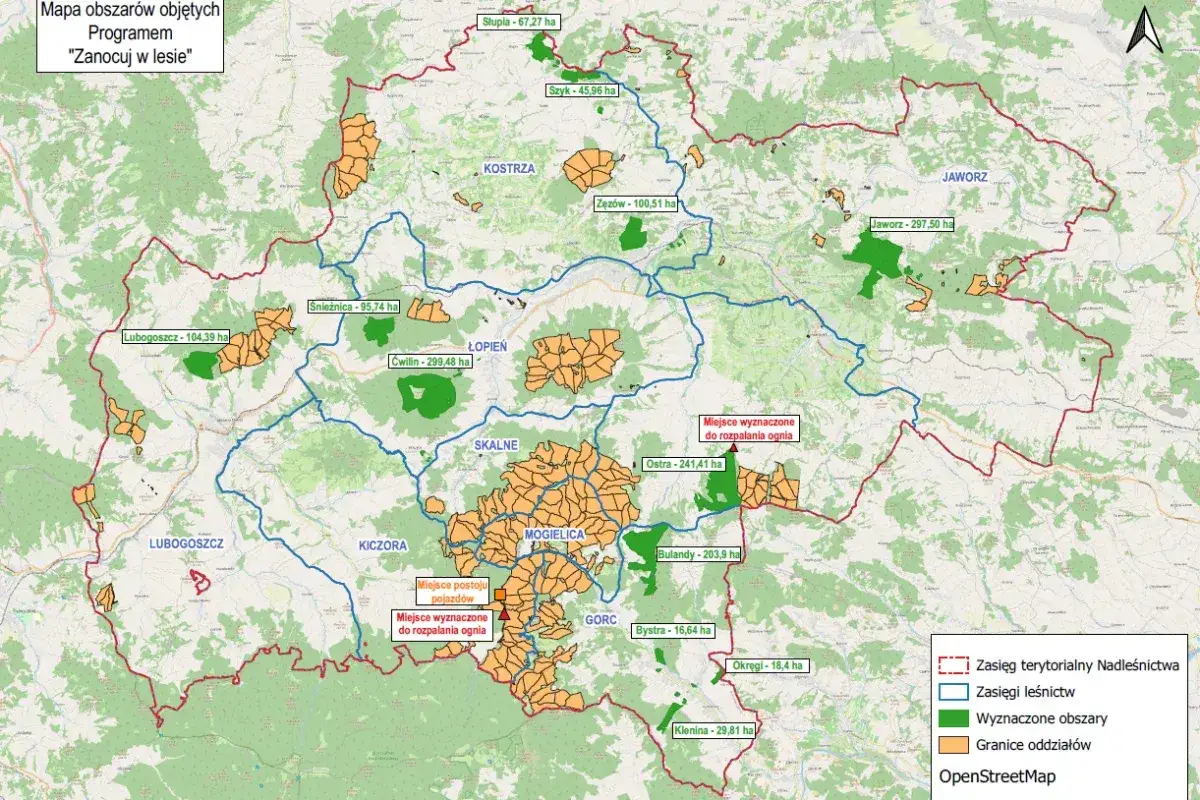 Mapa pokazuje darmowe pola namiotowe w Polsce w ramach programu