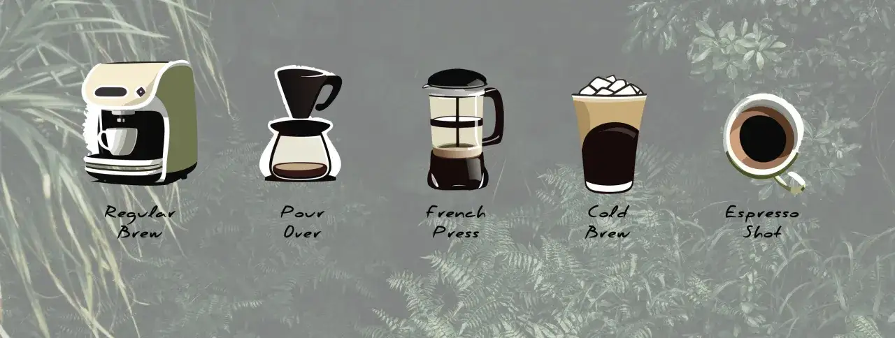 Fünf Kaffeezubereitungen: Filterkaffee, Pour Over, French Press, Cold Brew und Espresso. Welcher Kaffee ist magenschonend? Cold Brew ist oft die beste Wahl.
