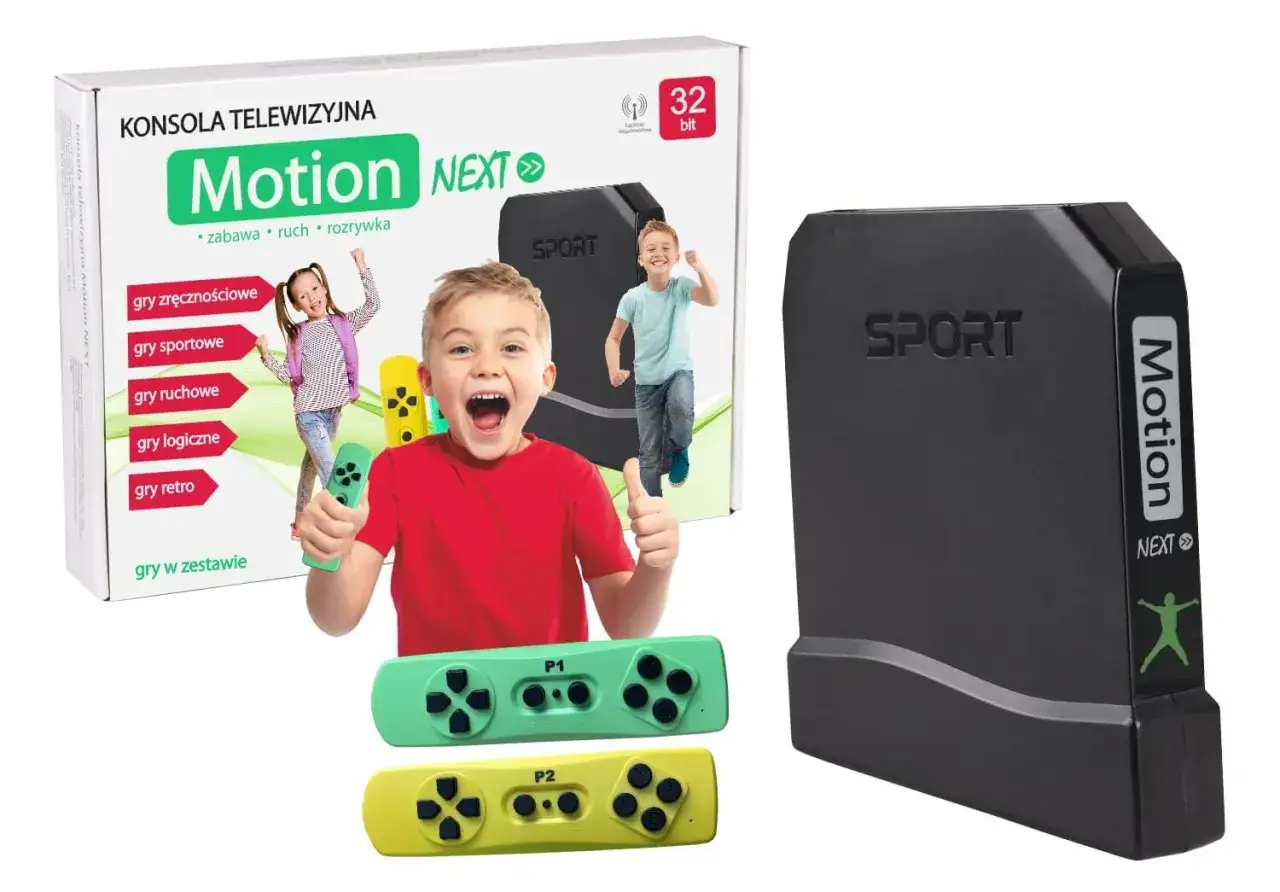 Radość z grania na konsoli Motion NEXT! Dzieci bawią się świetnie, grając w gry sportowe i zręcznościowe.