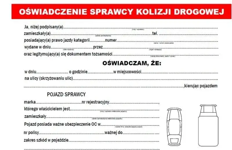 wzór oświadczenia sprawcy kolizji drogowej