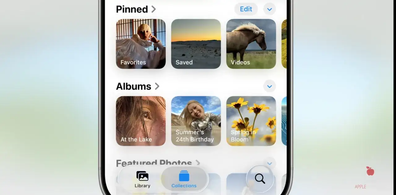 Zdjęcia w aplikacji Galeria na iOS 26: ulubione, zapisane, filmy, albumy