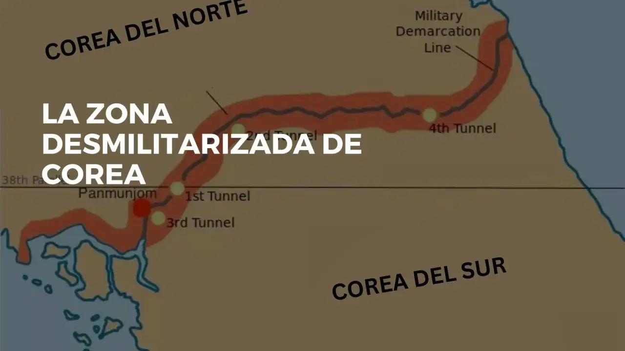 Mapa de la Zona Desmilitarizada de Corea, un resumen visual de la división tras la guerra de Corea. Muestra túneles y la Línea de Demarcación Militar.