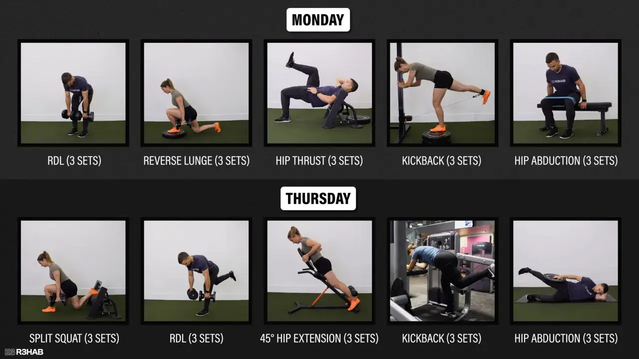Ćwiczenia na pośladki: RDL, wykroki, hip thrust, kickback, abdukcja. Dowiedz się, jak długo budują się pośladki.