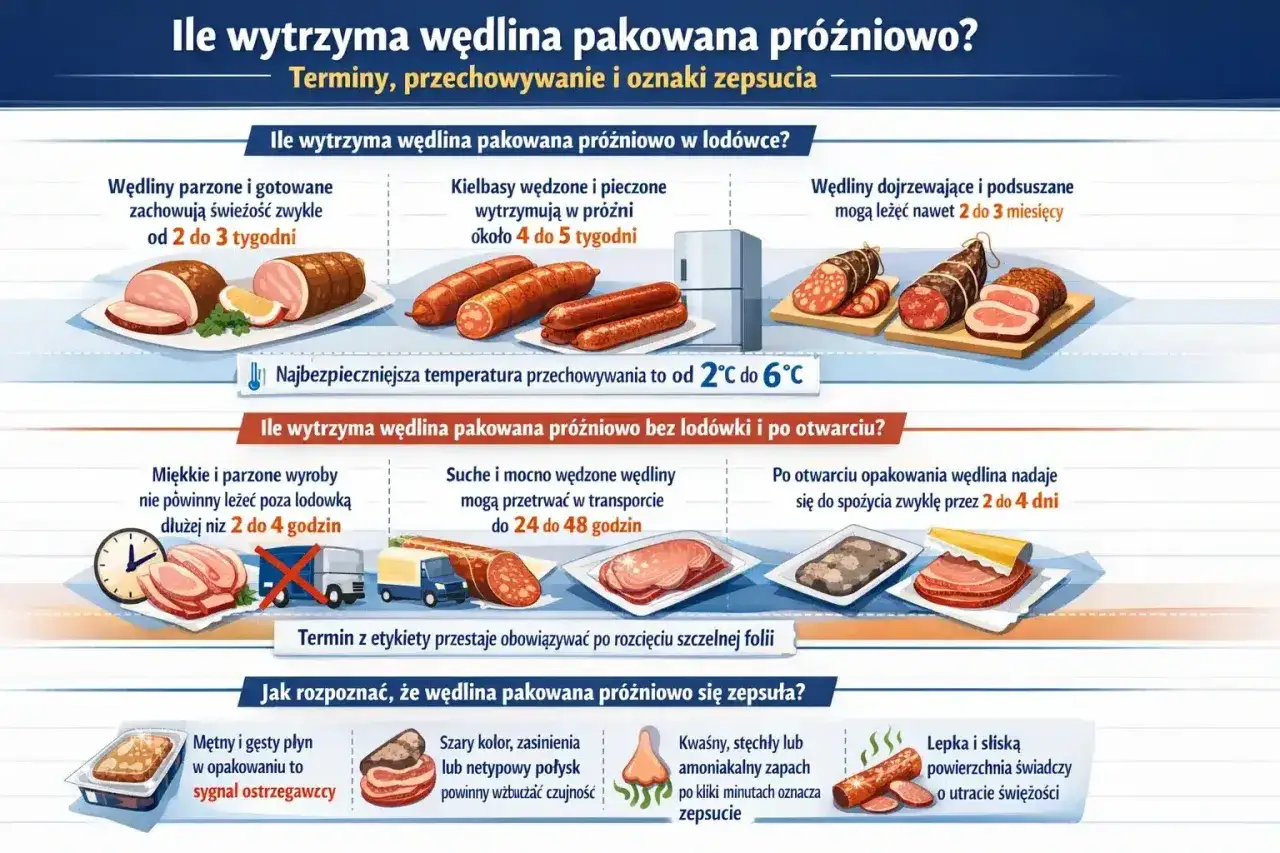 Czy można mrozić produkty pakowane próżniowo? Wędliny w lodówce wytrzymują od 2 do 5 tygodni, a po otwarciu 2-4 dni. Sprawdź oznaki zepsucia.