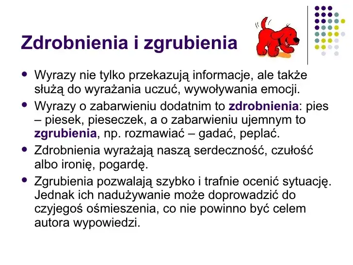 zdrobnienia i zgrubienia przykłady
