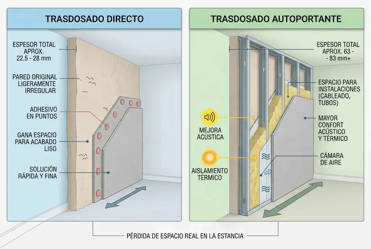Comparativa de trasdosados: directo (r&aacute;pido, fino) y autoportante (aislamiento, confort). &iexcl;Puedo tirar un tabique yo mismo con estas soluciones!