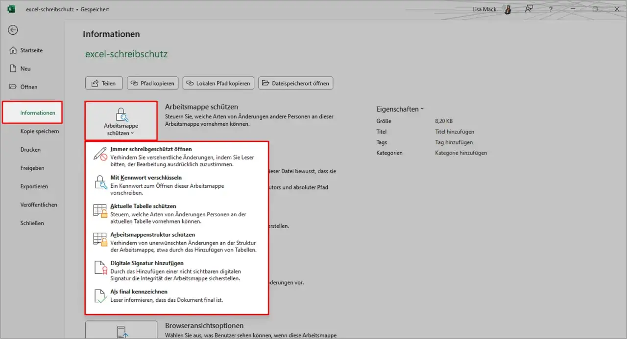 Excel-Schreibschutz aufheben: Optionen zum Schutz von Arbeitsmappen, z.B. 