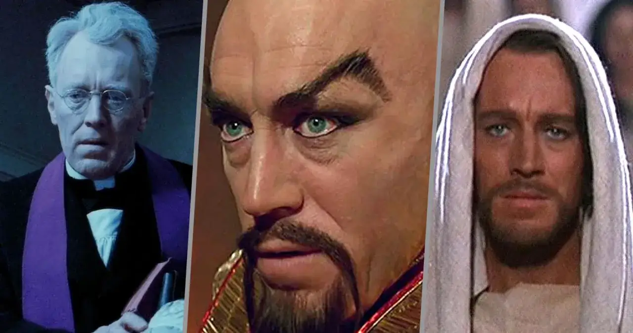 Max von Sydow i tre ikoniska roller: som präst, som en mystisk figur med markerade ögonbryn och som Jesus.