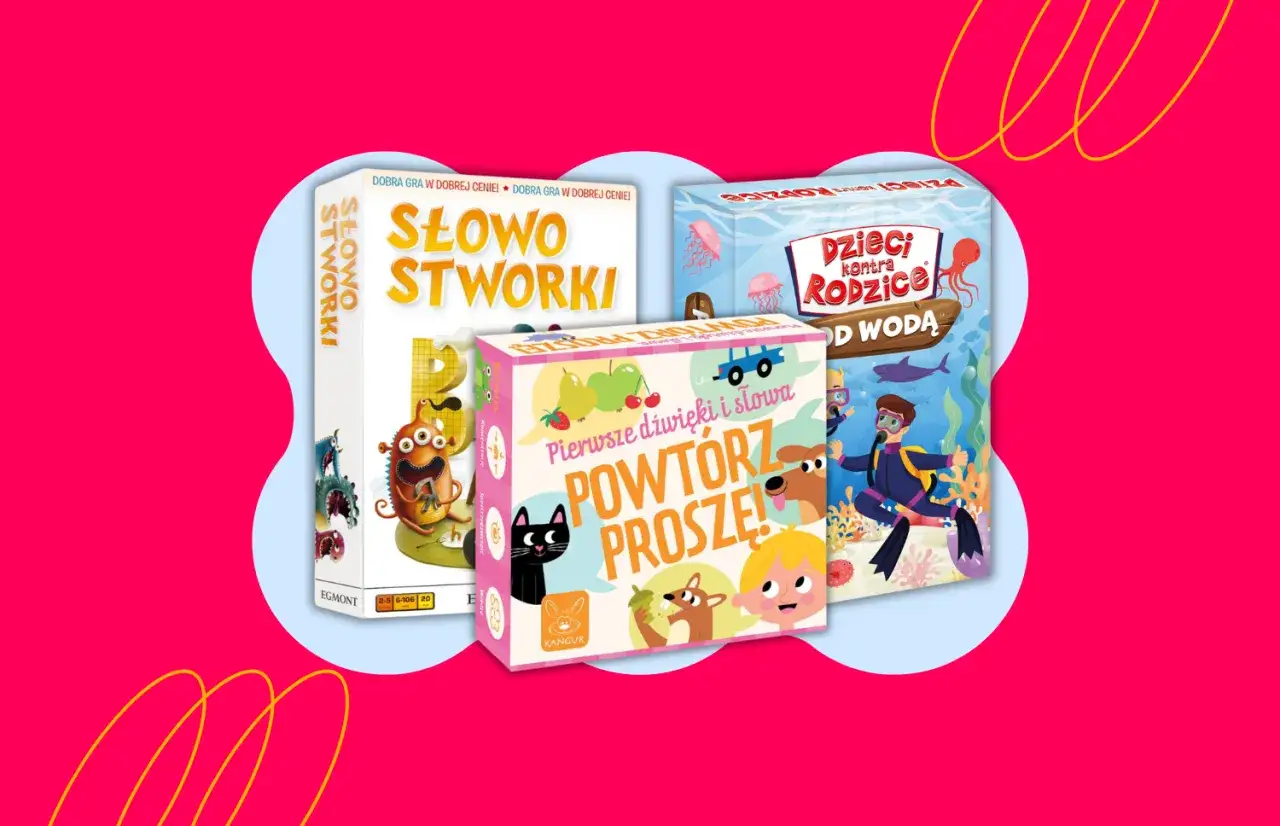 Kolorowe pudełka z grami planszowymi: 