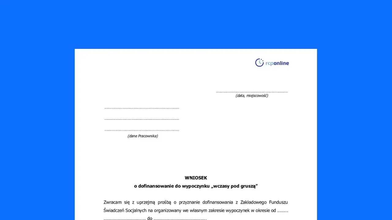 Wniosek o dofinansowanie do wypoczynku „wczasy pod gruszą