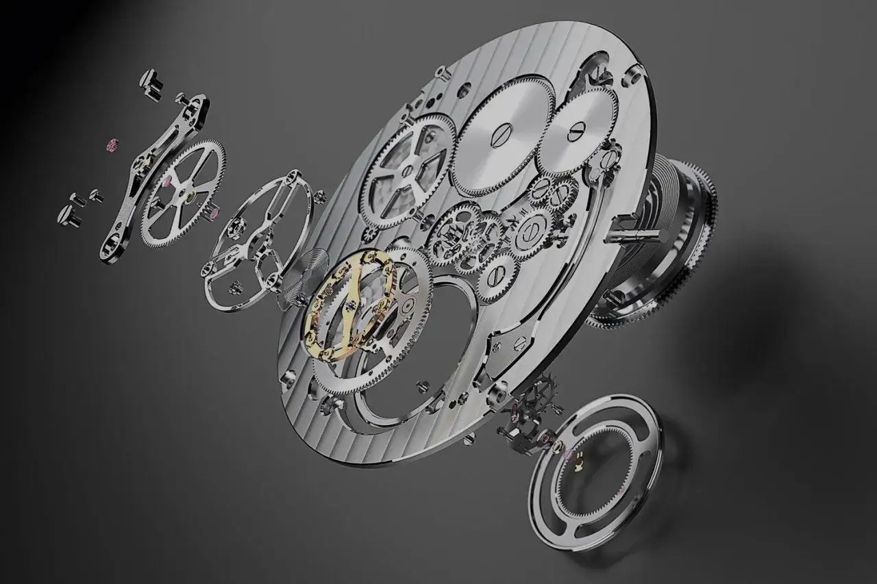 Mecanismo de reloj de alta relojer&iacute;a, mostrando la complejidad de un tourbillon que es un componente clave para la precisi&oacute;n.