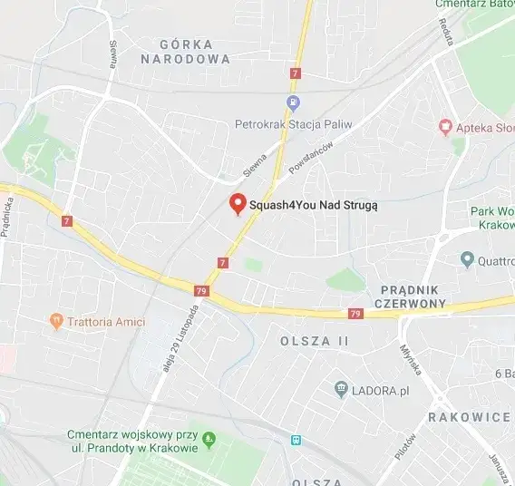 Mapa klubów squasha Warszawa, korty squash na mapie