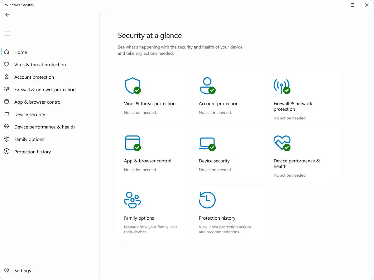 Windows Sicherheit zeigt den Status des Viren-Scans und anderer Schutzfunktionen. Alles ist in Ordnung.