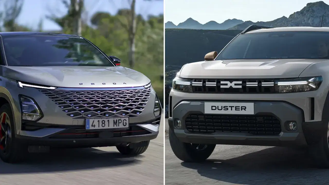 Dwa SUV-y: nowoczesny z siatkowym grillem i nowy Dacia Duster 3 z charakterystycznym logo.