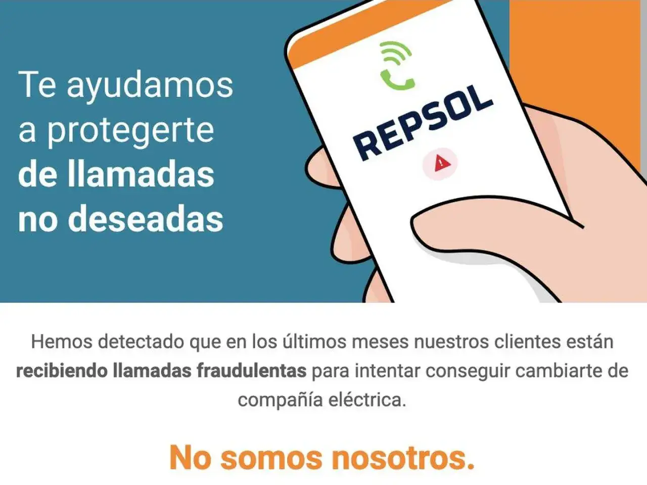 Mano sujeta m&oacute;vil con logo Repsol. Texto: 