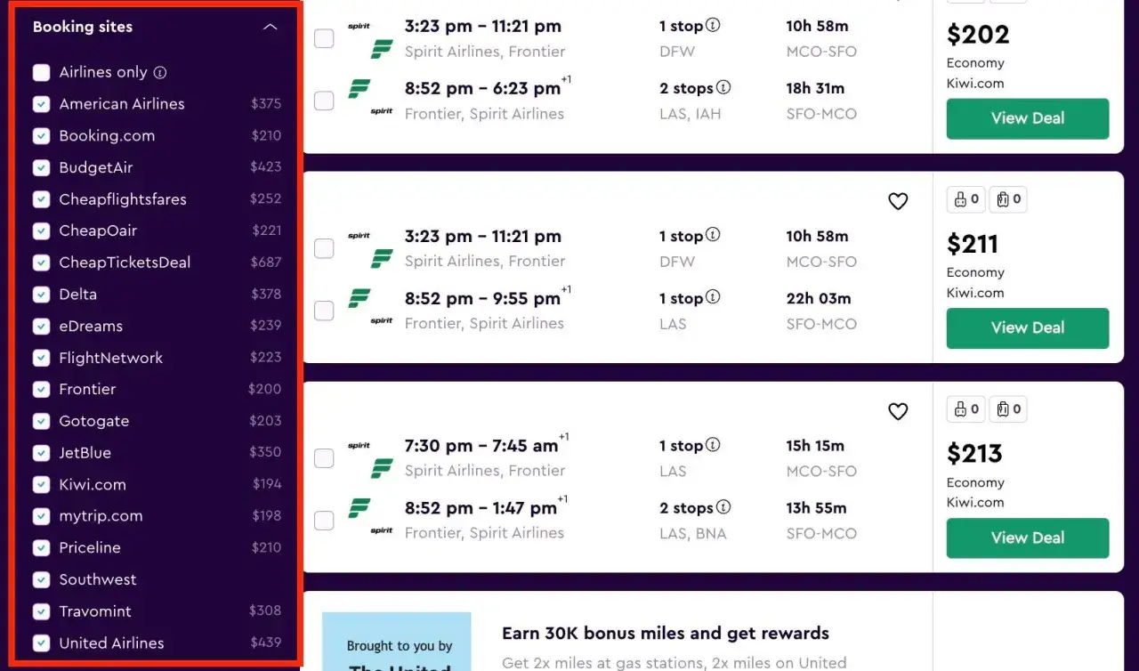 Por&oacute;wnanie cen lot&oacute;w od r&oacute;żnych dostawc&oacute;w, w tym wyszukiwarki tanich lot&oacute;w, takie jak Kiwi.com.