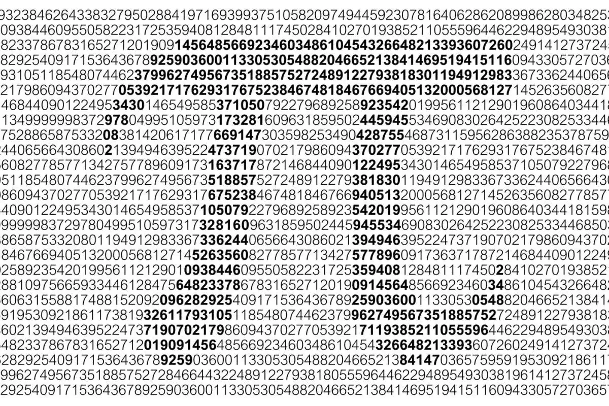 Rozwinięcie liczby pi, ciąg cyfr tworzący nieskończoną opowieść o matematycznej precyzji.