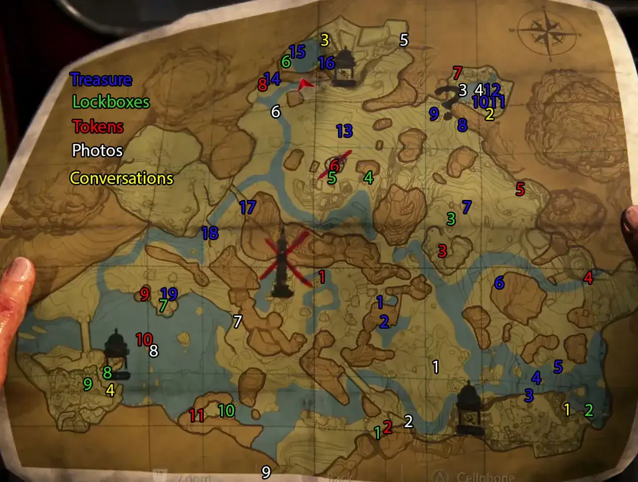 Mapa de Uncharted 4 con marcadores para tesoros, cajas, tokens, fotos y conversaciones. ¡Explora cada rincón!