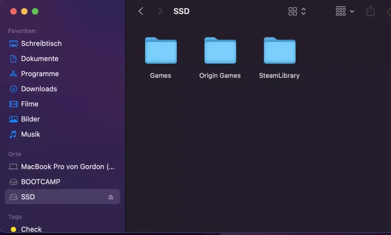 Auf dem Mac wird die externe Festplatte 