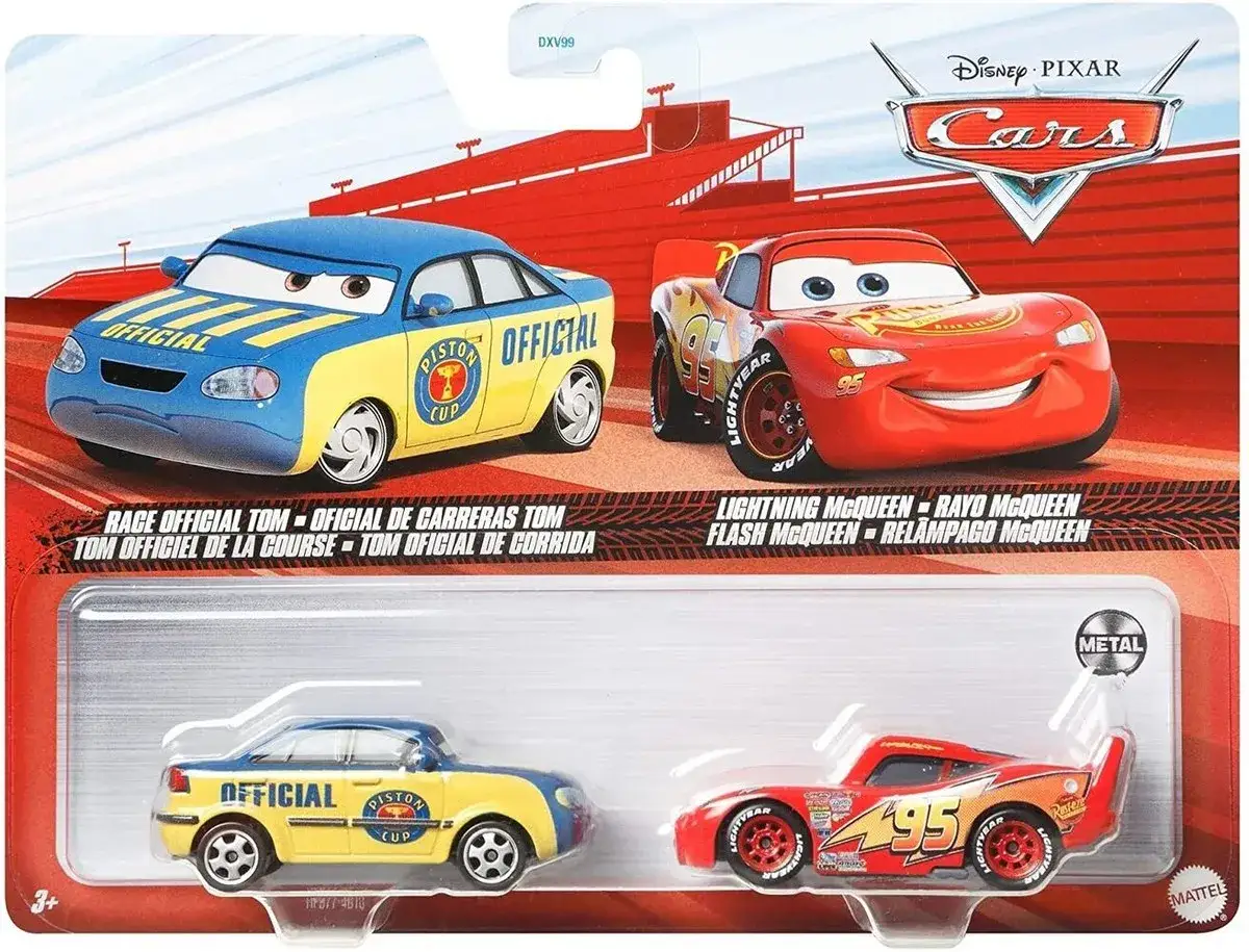 Zwei Spielzeugautos: Lightning McQueen und Tom im Piston Cup Design. Fans warten gespannt auf die Cars 4 release date.