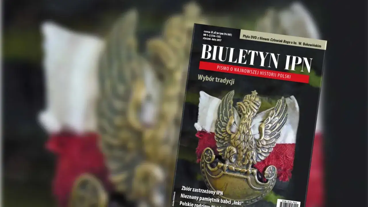 Biuletyn IPN z orłem i biało-czerwoną flagą. Temat: 