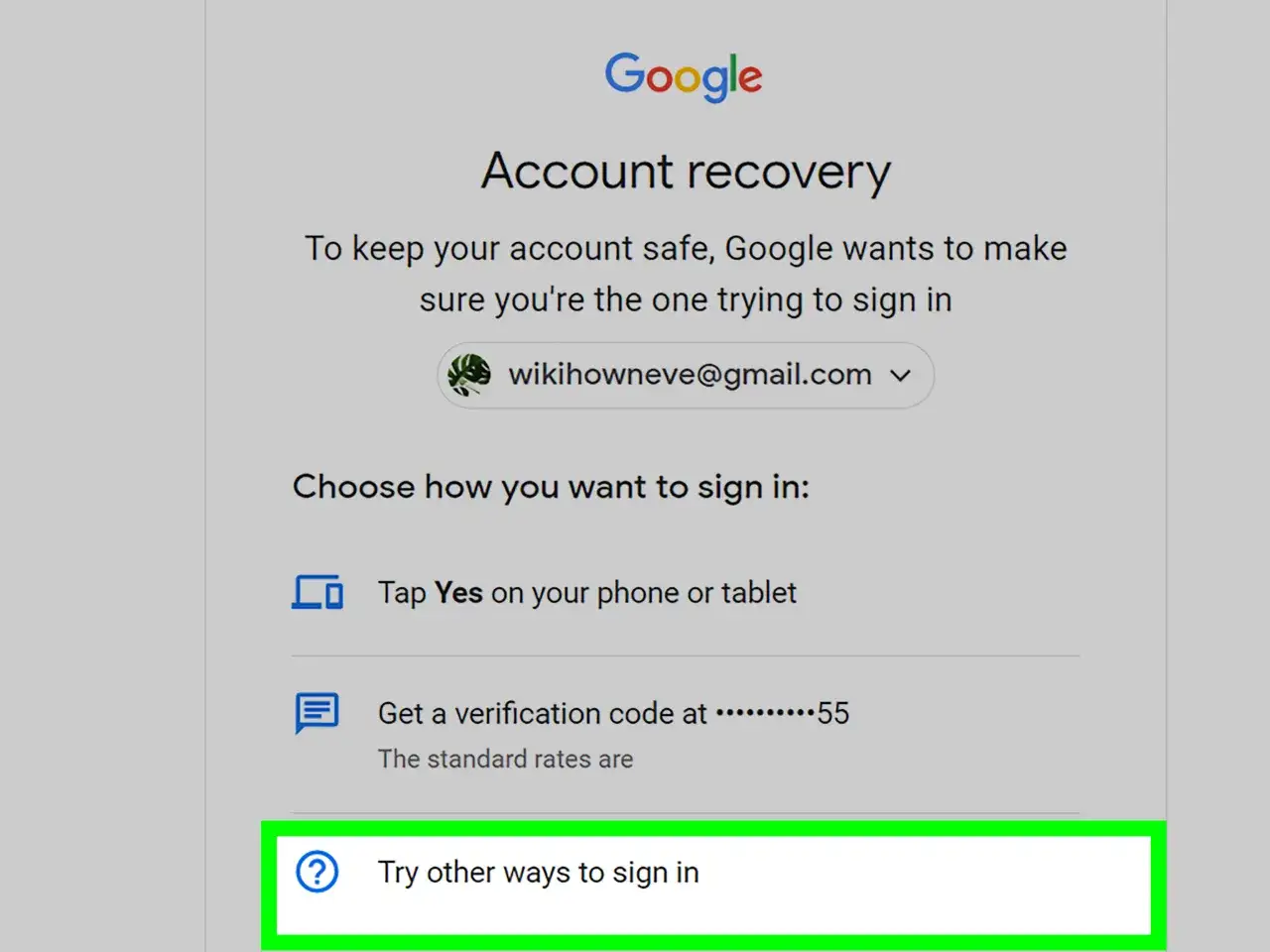 Page de r&eacute;cup&eacute;ration de compte Google. Aide pour r&eacute;cup&eacute;rer un compte Gmail mot de passe oubli&eacute;. Options : approuver sur t&eacute;l&eacute;phone, code par SMS, ou autres m&eacute;thodes.