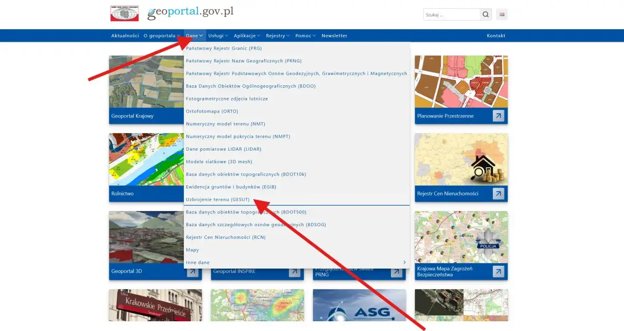GIS co to? Na geoportal.gov.pl znajdziesz dane o uzbrojeniu terenu (GESUT), mapy i wiele więcej.