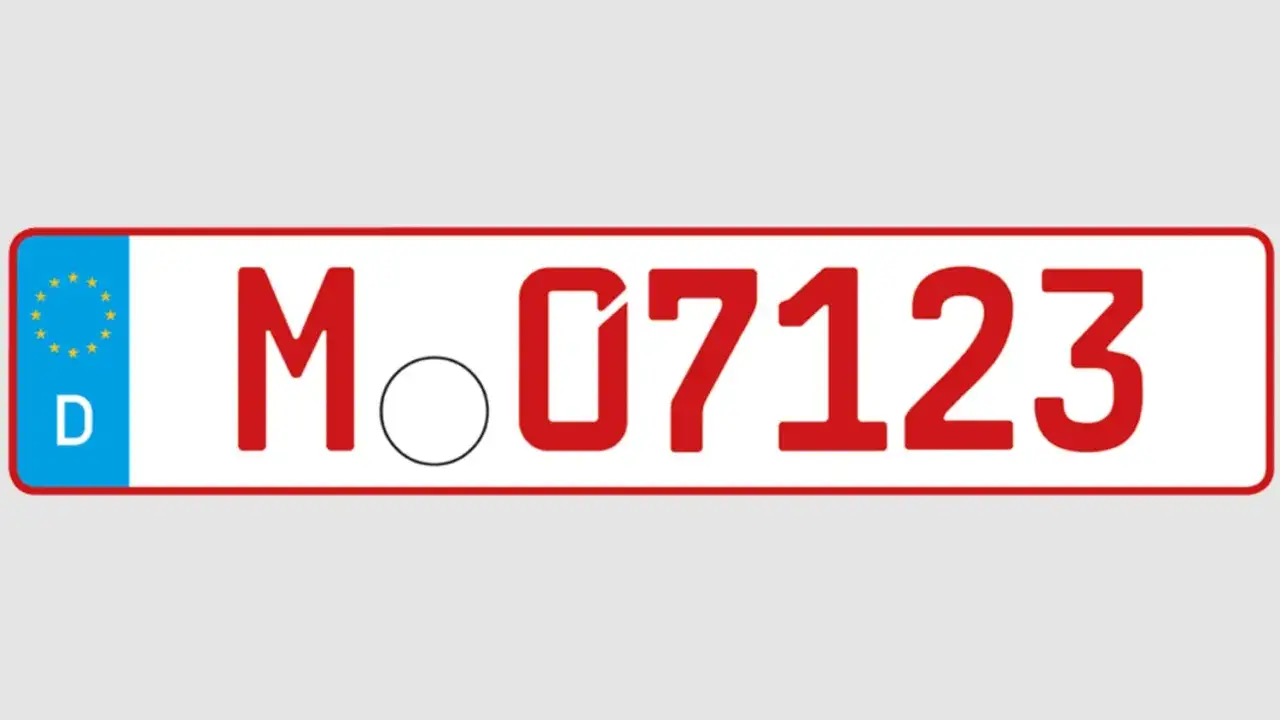 Deutsches Kennzeichen M 07123 mit EU-Sternen und D-Symbol.