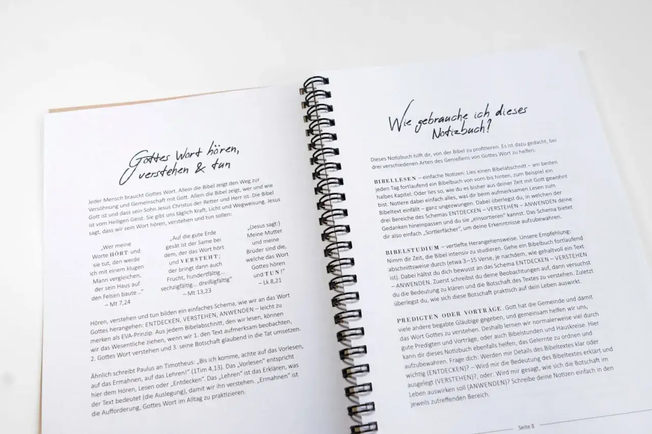 Gottes Wort h&ouml;ren, verstehen & tun: Ein Notizbuch, das hilft, die Bibel zu entdecken, zu verstehen und anzuwenden. Epheser 5 wird hier als Beispiel genannt.