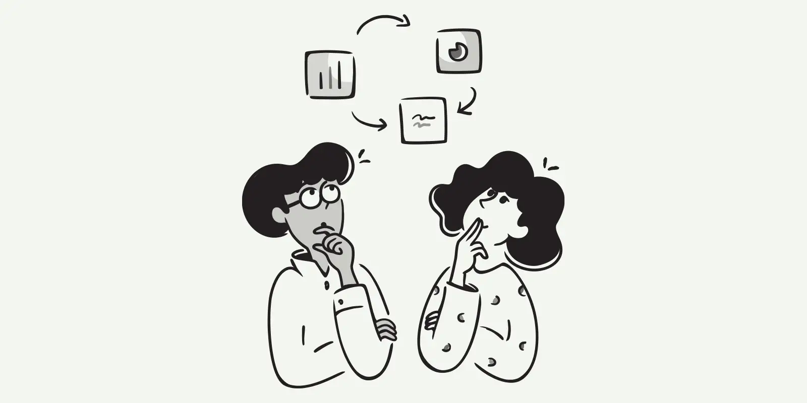 Deux personnes réfléchissent à un schéma de processus. Le **régime réel** de leur travail est en cours d'élaboration.