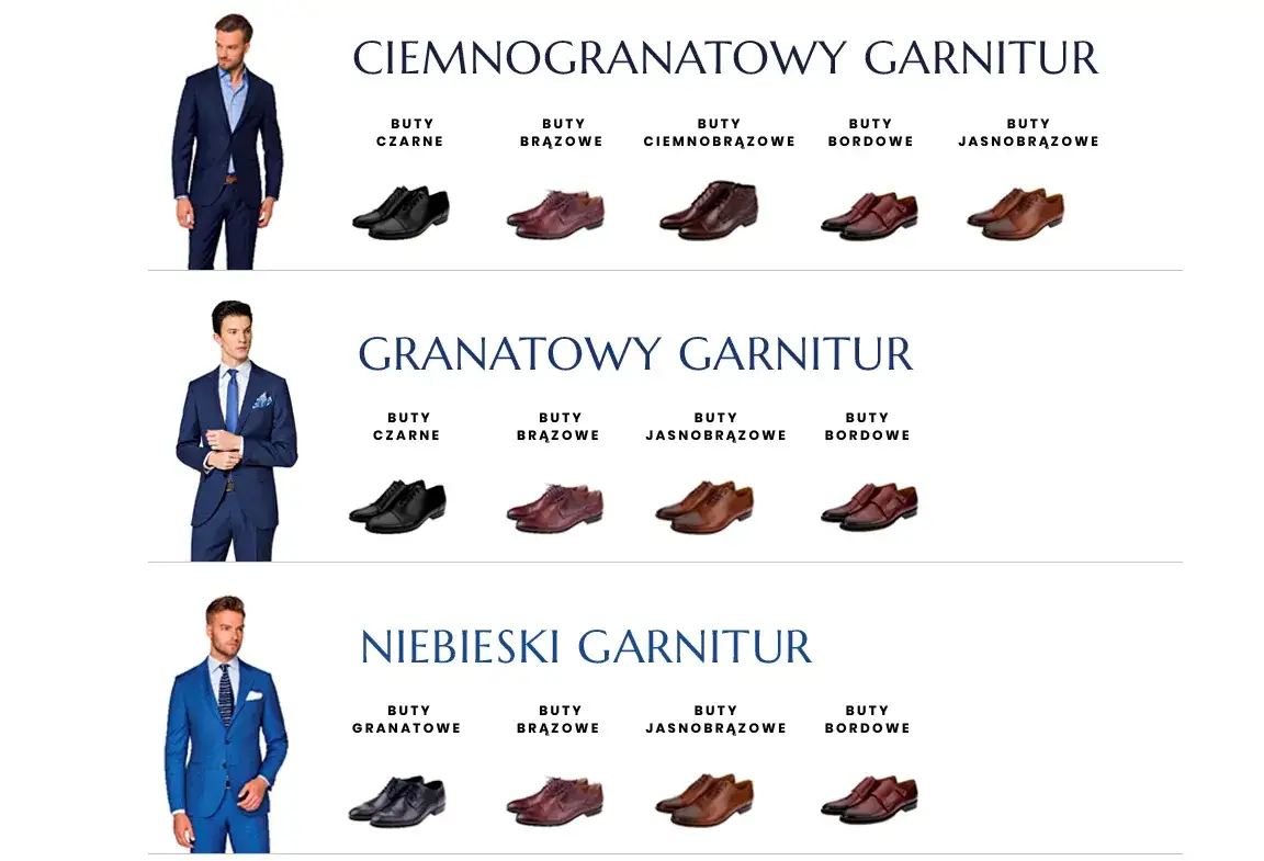 Męskie buty do granatowego garnituru, r&oacute;żne kolory