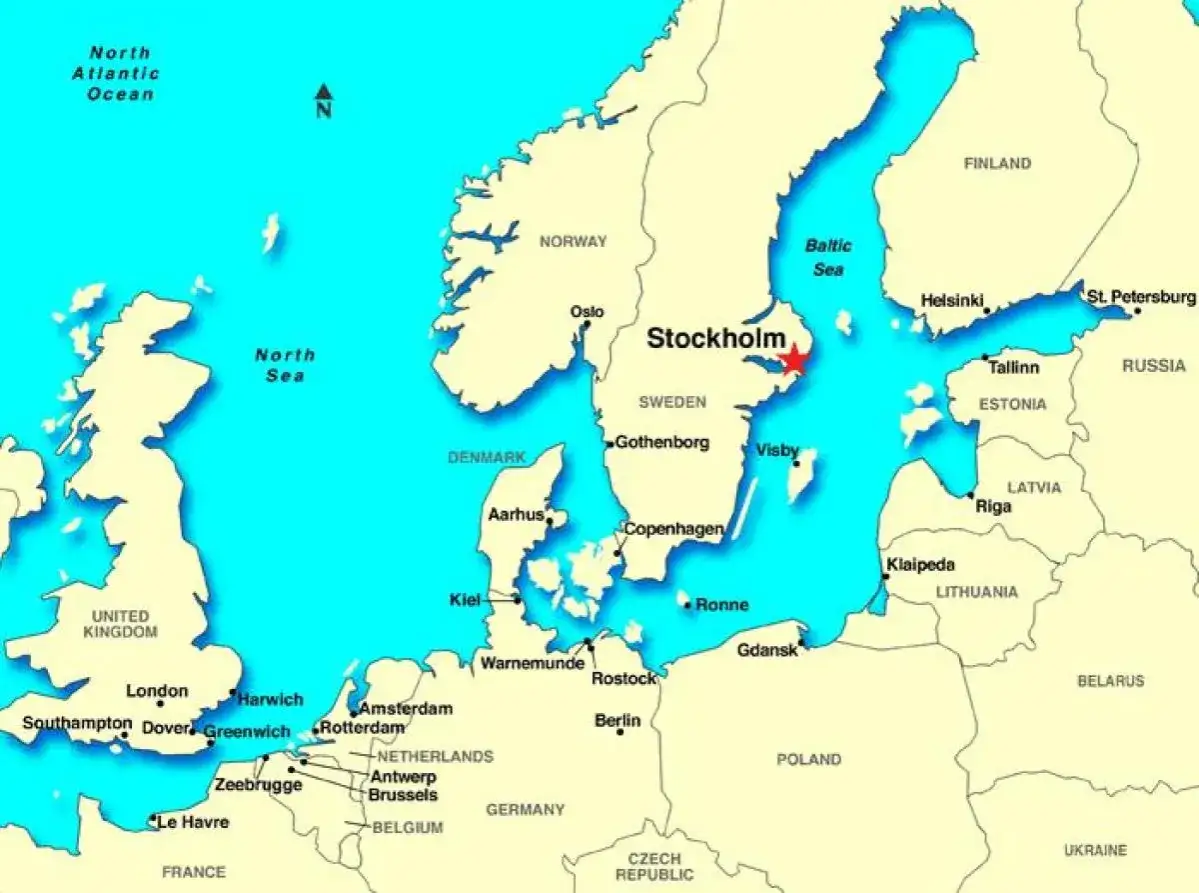 Mapa Szwecji z zaznaczonym Sztokholmem