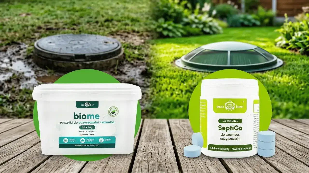 Szambo i jego utrzymanie: ile kosztuje szambo? Produkty do oczyszczalni i szamb: saszetki biome i tabletki SeptiGo.