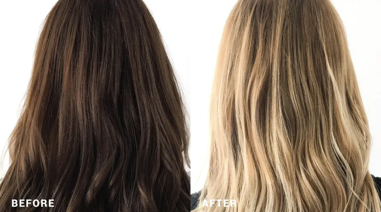 Antes y después: cabello castaño oscuro aclarado a rubio. Descubre cómo aclarar el pelo teñido dos tonos para un cambio radical.