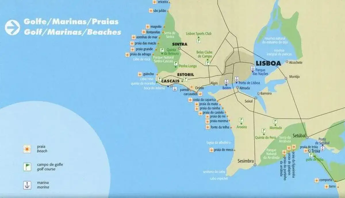 Mappa spiagge vicino a Lisbona