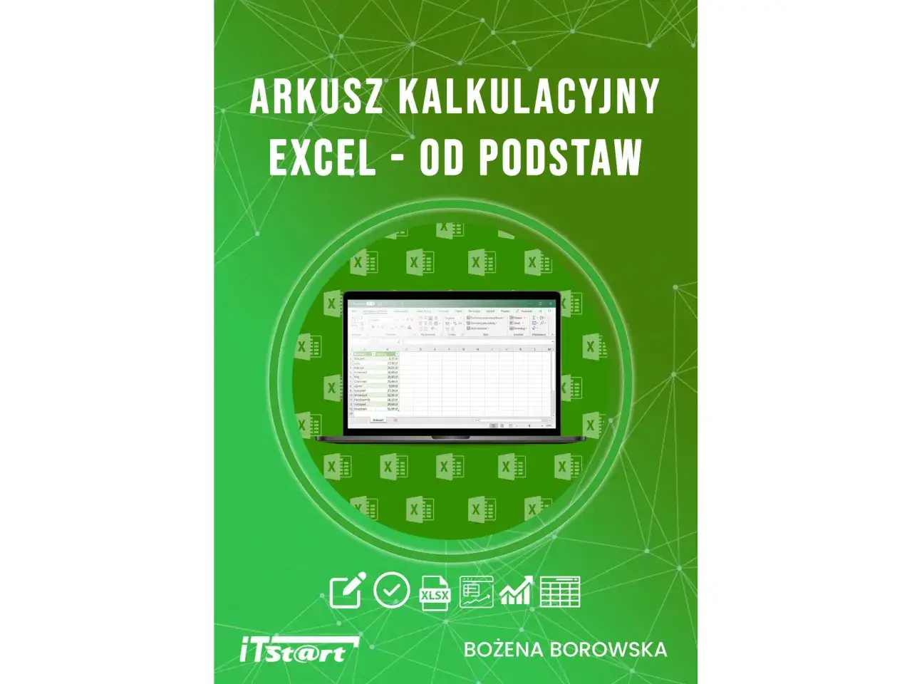 Naucz się tworzyć i analizować dane w arkusz kalkulacyjny Excel od podstaw. Ikony symbolizują naukę i pracę z danymi.