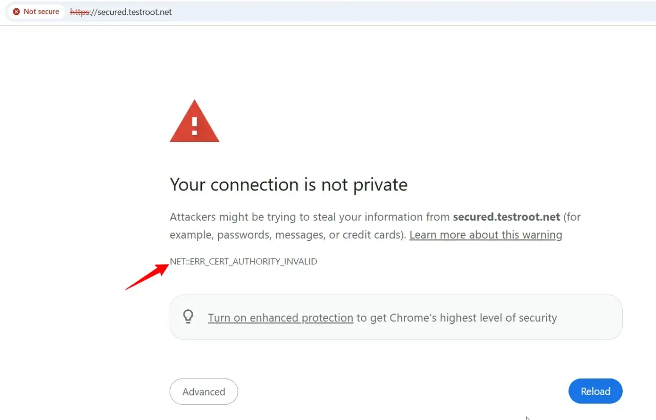Ostrzeżenie: Twoje połączenie nie jest prywatne. Błąd NET::ERR_CERT_AUTHORITY_INVALID.