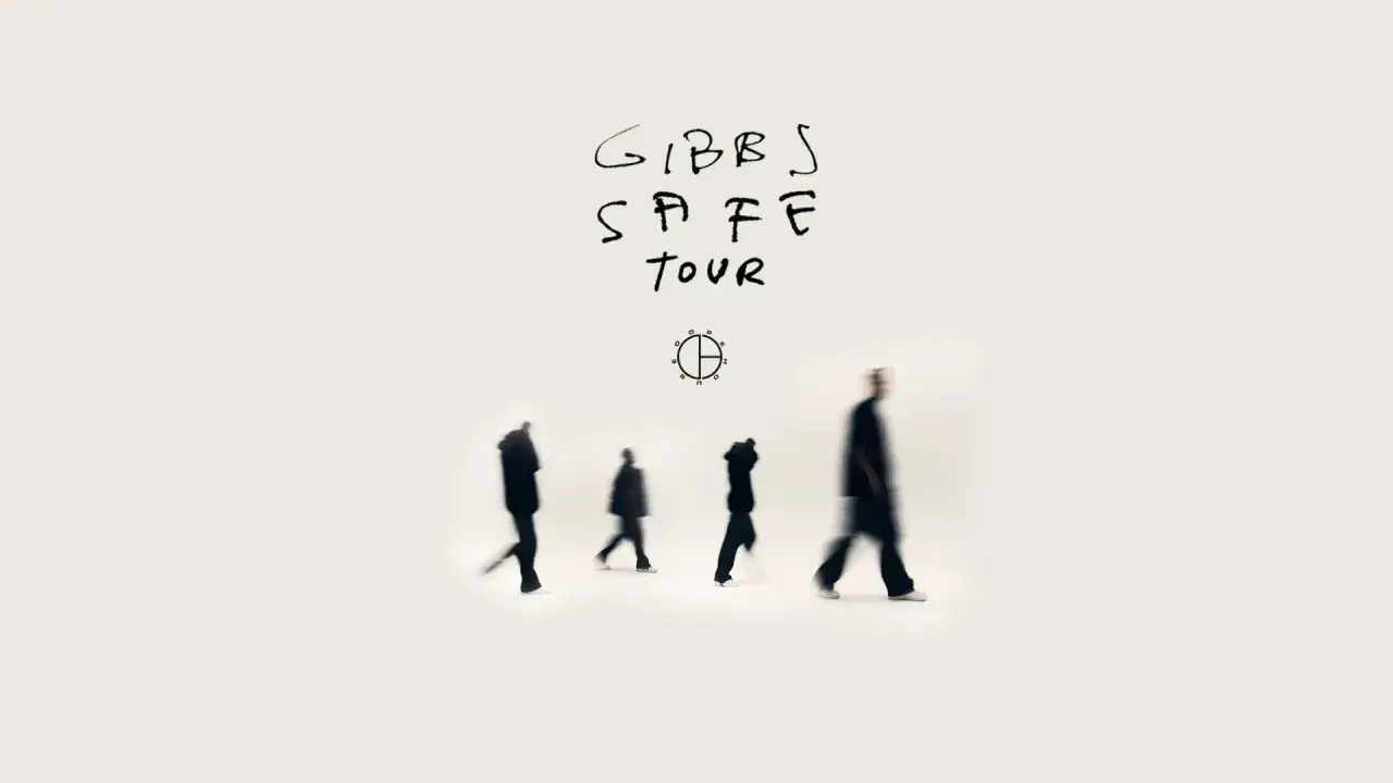 Gibbs Safe Tour: cztery postacie w ruchu na białym tle, z napisem