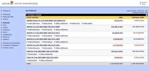 mBank serwis transakcyjny lista rachunków
