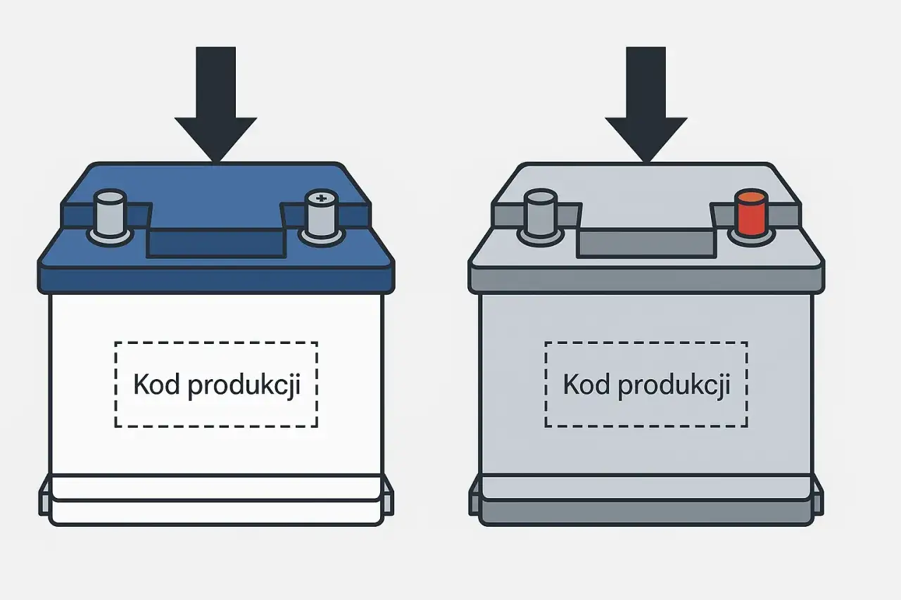 Dwa akumulatory Varta. Na każdym widoczny obszar z napisem 