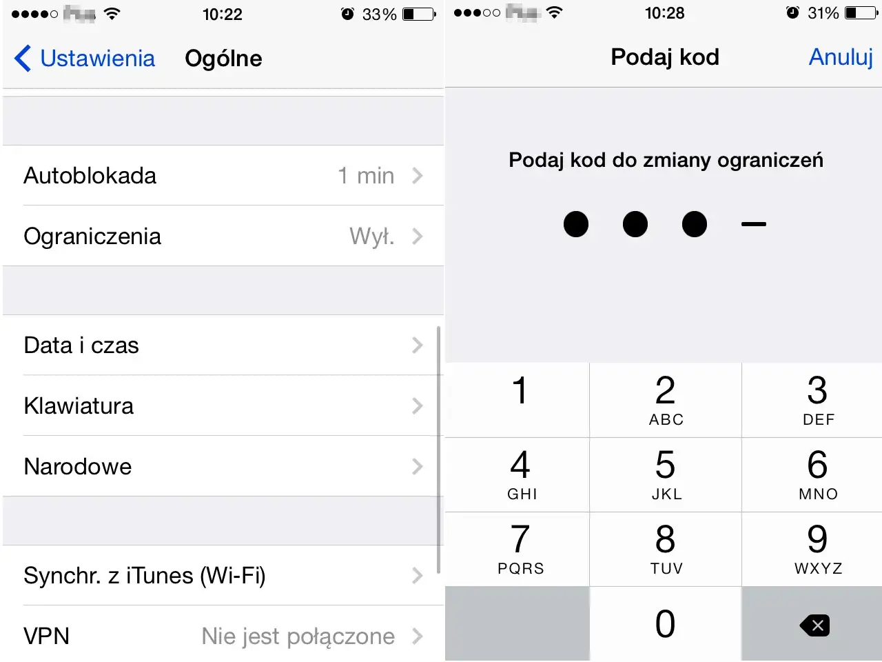 Ustawienia iPhone'a: