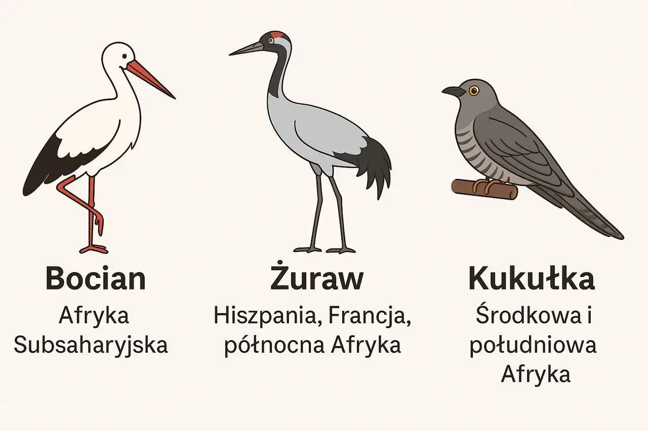 Bocian, żuraw i kukułka – jakie ptaki odlatują na zimę? Familiada pokazuje ich podróże do Afryki i Europy.